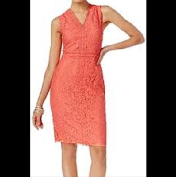 LACE SHEATH Orange Dress V neckline Size 14 - Picture 4 of 14